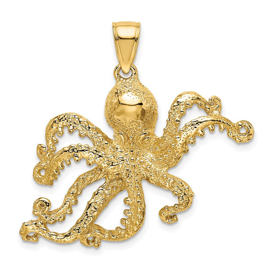 14k Yellow Gold Textured Octopus Charm