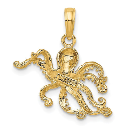 14k Yellow Gold Textured Octopus Charm