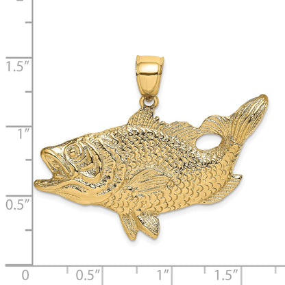 14k Yellow Gold Open Mouth Bass Fish Charm