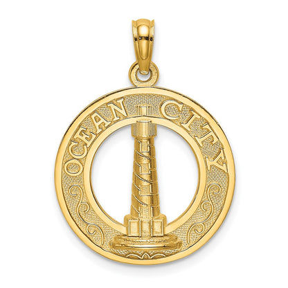 14k Yellow Gold OCEAN CITY w/ Lighthouse Charm