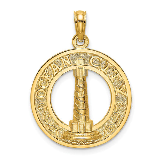 14k Yellow Gold OCEAN CITY w/ Lighthouse Charm