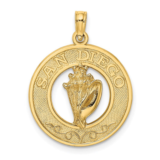14k Yellow Gold SAN DIEGO w/ Conch Shell Circle Charm
