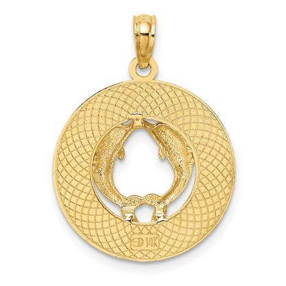 14k Yellow Gold FLORIDA w/Dolphins Circle Charm