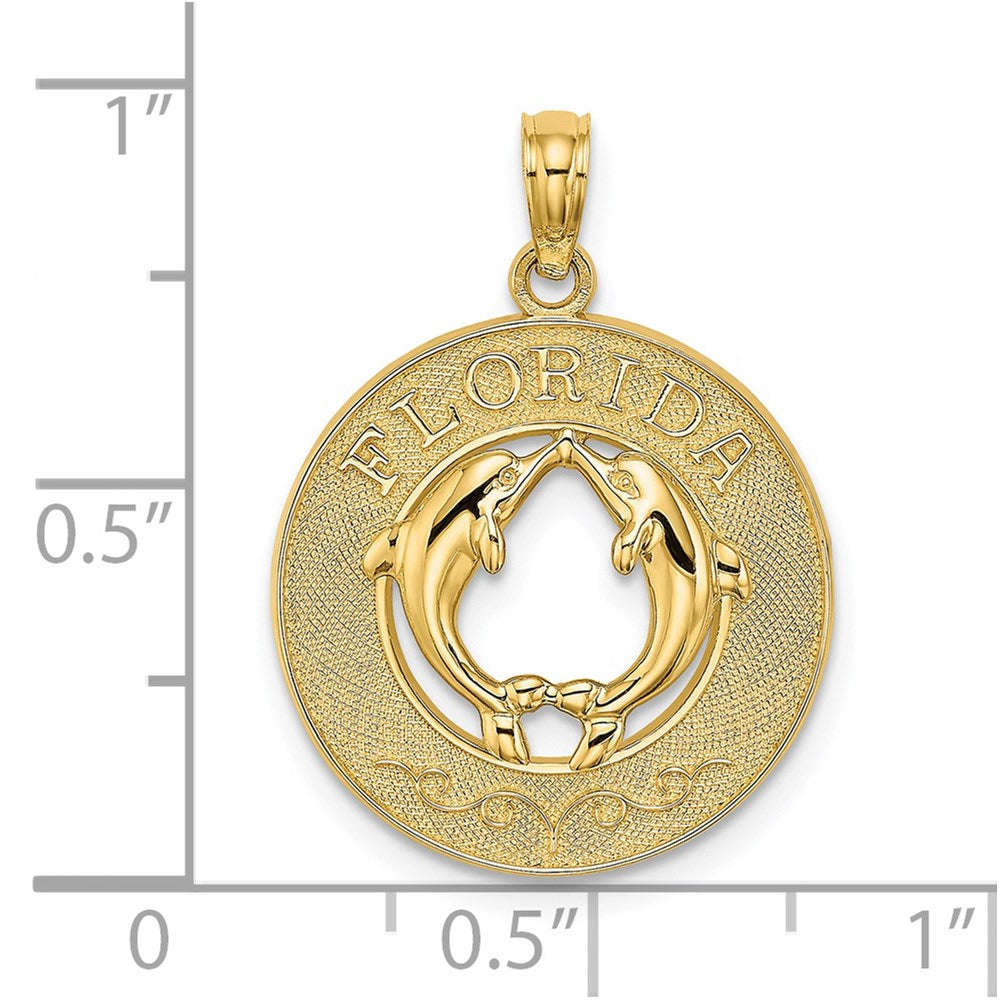 14k Yellow Gold FLORIDA w/Dolphins Circle Charm