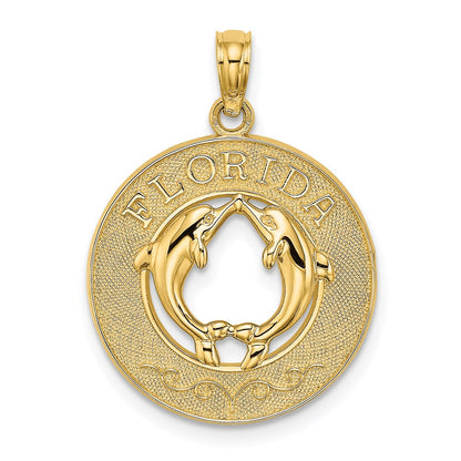 14k Yellow Gold FLORIDA w/Dolphins Circle Charm