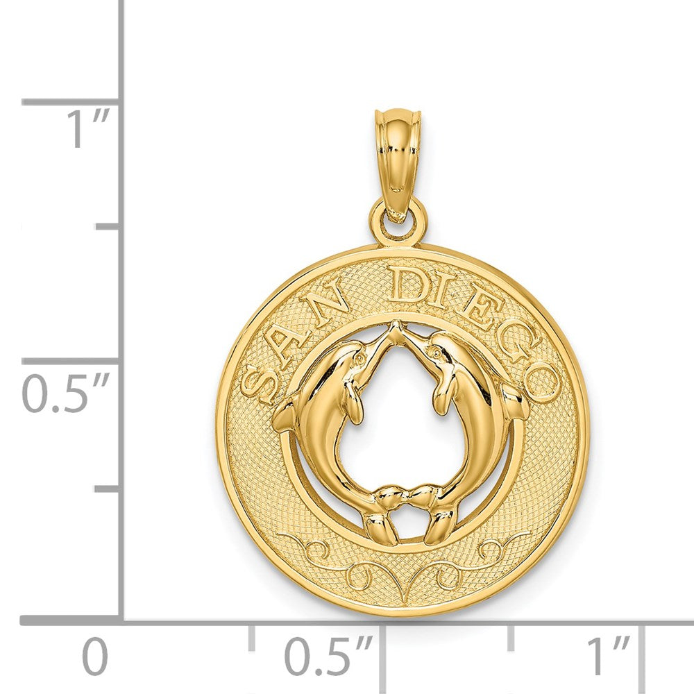 14k Yellow Gold SAN DIEGO w/ Dolphins Circle Charm