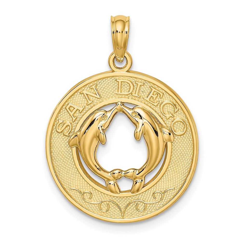 14k Yellow Gold SAN DIEGO w/ Dolphins Circle Charm