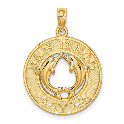 14k Yellow Gold SAN DIEGO w/ Dolphins Circle Charm