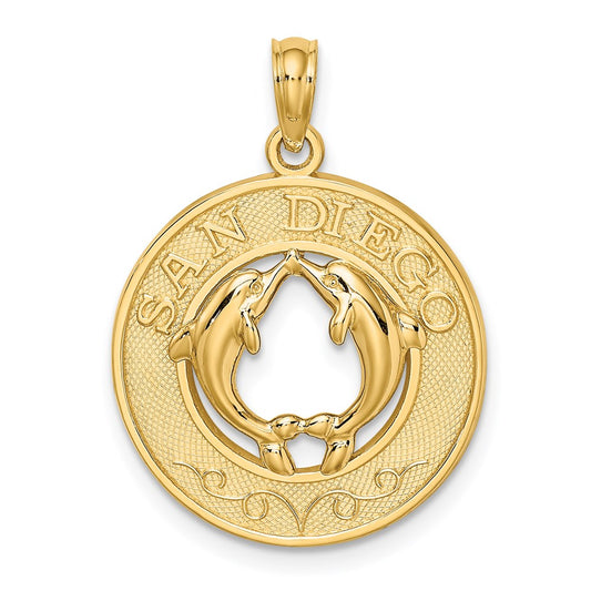 14k Yellow Gold SAN DIEGO w/ Dolphins Circle Charm