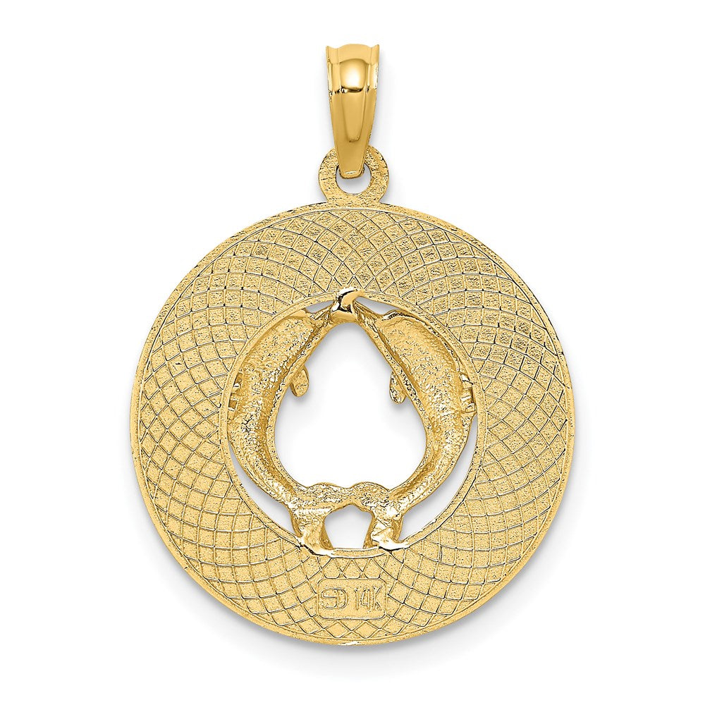14k Yellow Gold KEY WEST w/Dolphins Circle Charm