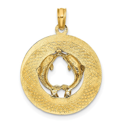 14k Yellow Gold MYRTLE BEACH w/Dolphins  Circle Charm