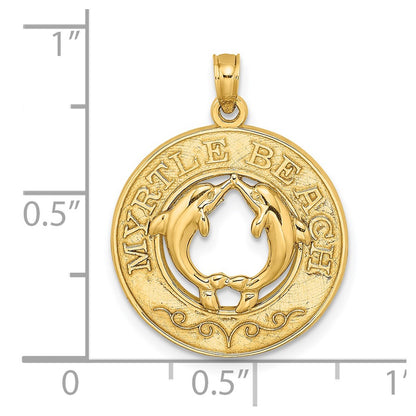 14k Yellow Gold MYRTLE BEACH w/Dolphins  Circle Charm