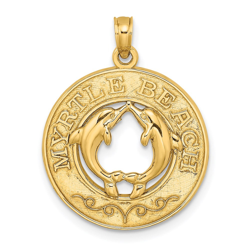 14k Yellow Gold MYRTLE BEACH w/Dolphins  Circle Charm