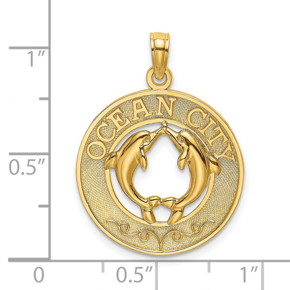 14k Yellow Gold OCEAN CITY w/ Dolphins Charm