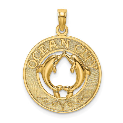 14k Yellow Gold OCEAN CITY w/ Dolphins Charm