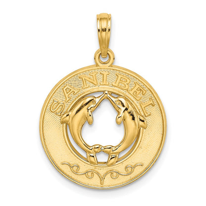 14k Yellow Gold SANIBEL w/Dolphins Circle Charm