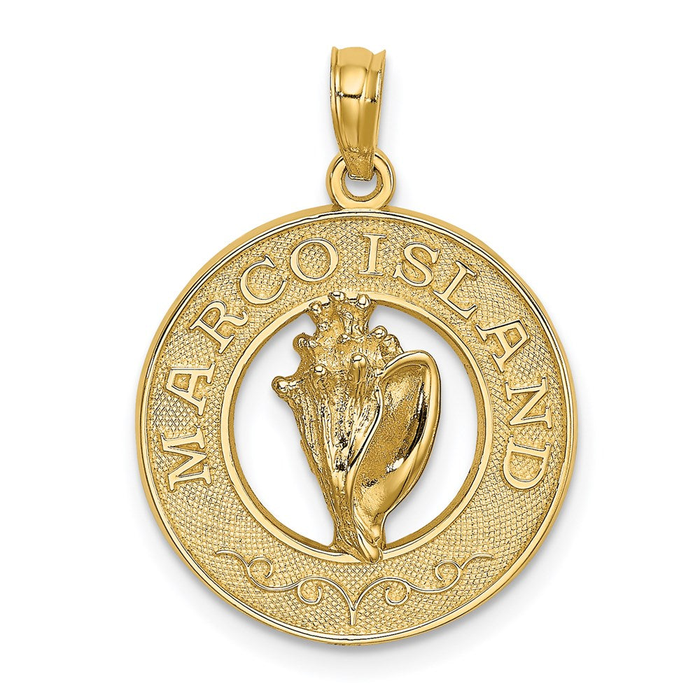 14k Yellow Gold MARCO ISLAND w/Conch Shell Circle Charm