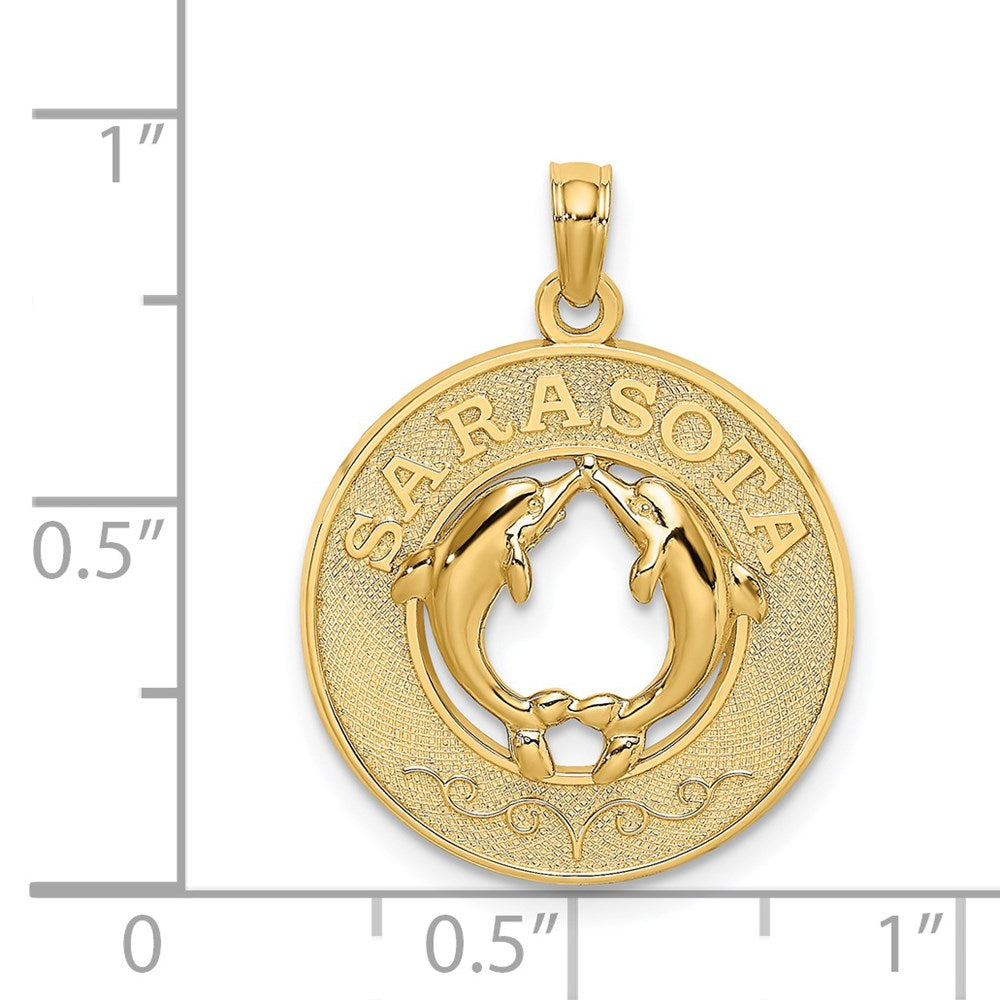 14k Yellow Gold SARASOTA w/Dolphins Circle Charm