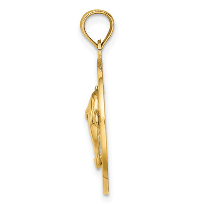 14k Yellow Gold SAINT AUGUSTINE w/Dolphins Circle Charm