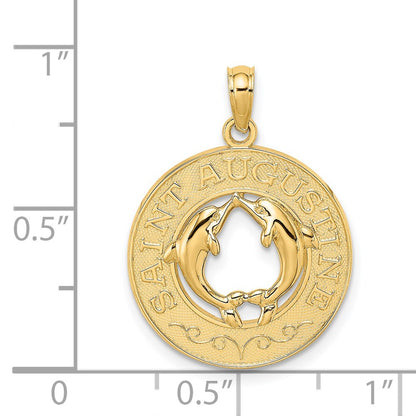14k Yellow Gold SAINT AUGUSTINE w/Dolphins Circle Charm