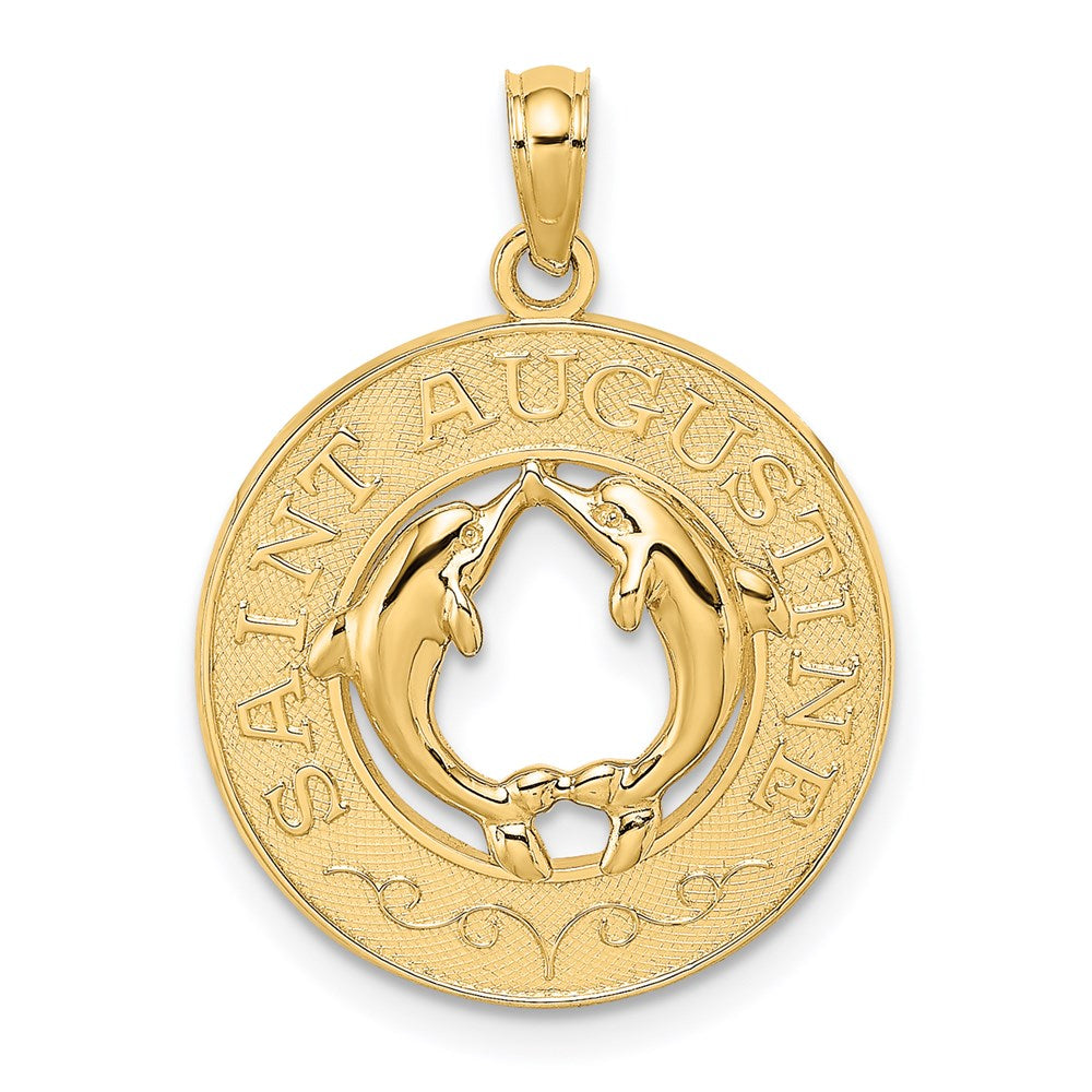 14k Yellow Gold SAINT AUGUSTINE w/Dolphins Circle Charm