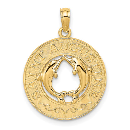 14k Yellow Gold SAINT AUGUSTINE w/Dolphins Circle Charm