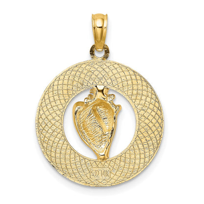 14k Yellow Gold SAINT AUGUSTINE w/Conch Shell Circle Charm