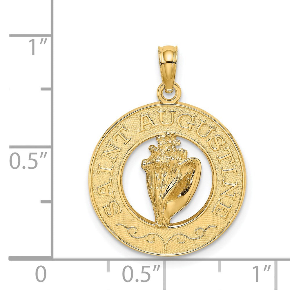 14k Yellow Gold SAINT AUGUSTINE w/Conch Shell Circle Charm