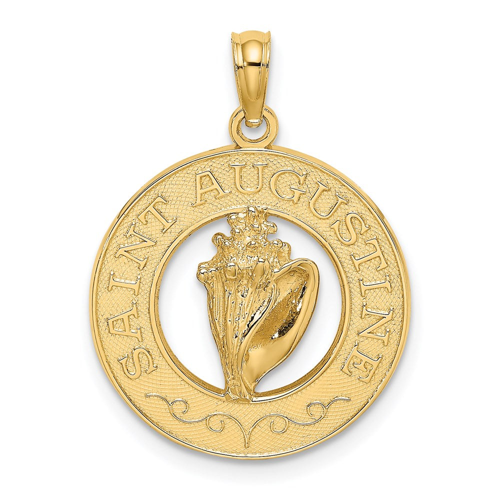 14k Yellow Gold SAINT AUGUSTINE w/Conch Shell Circle Charm