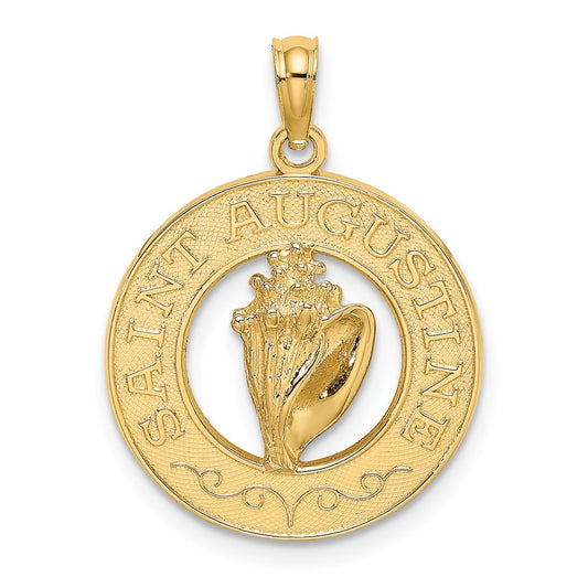 14k Yellow Gold SAINT AUGUSTINE w/Conch Shell Circle Charm