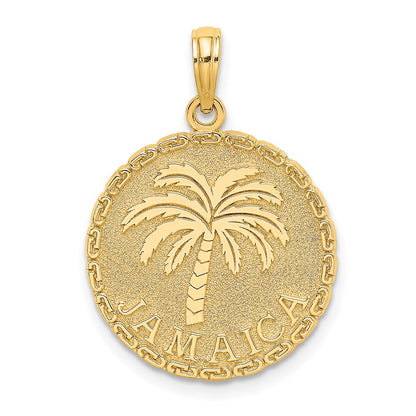 14k Yellow Gold JAMAICA and Palm Tree Disk Charm