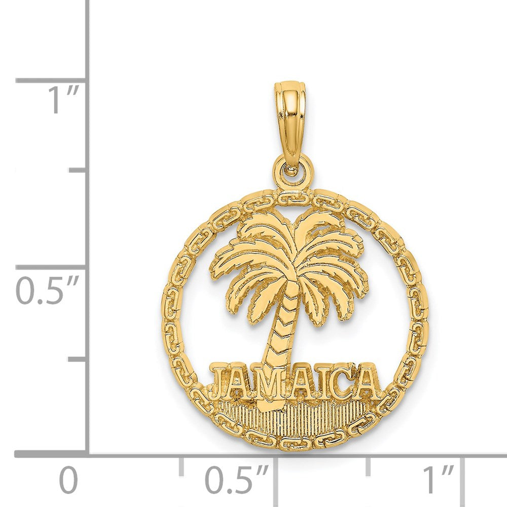 14k Yellow Gold JAMAICA Palm Tree Circle Charm
