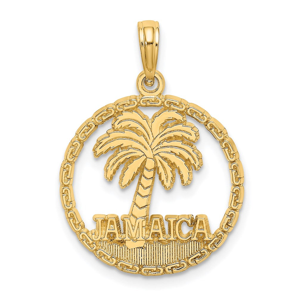 14k Yellow Gold JAMAICA Palm Tree Circle Charm