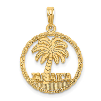 14k Yellow Gold JAMAICA Palm Tree Circle Charm
