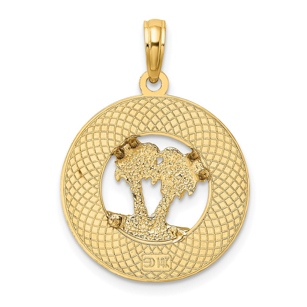 14k Yellow Gold FLORIDA w/Double Palm Tree Circle Charm