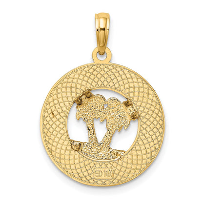 14k Yellow Gold FLORIDA w/Double Palm Tree Circle Charm
