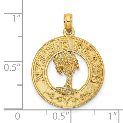 14k Yellow Gold MYRTLE BEACH w/Palm Tree Circle Charm