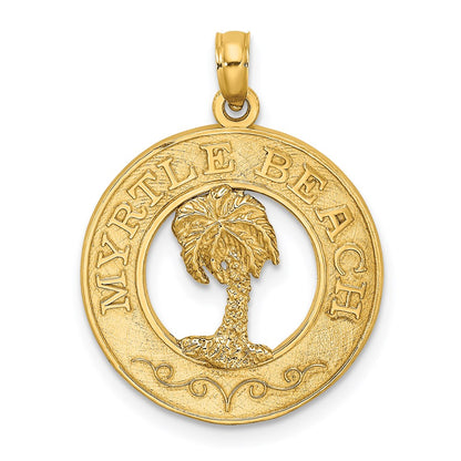 14k Yellow Gold MYRTLE BEACH w/Palm Tree Circle Charm