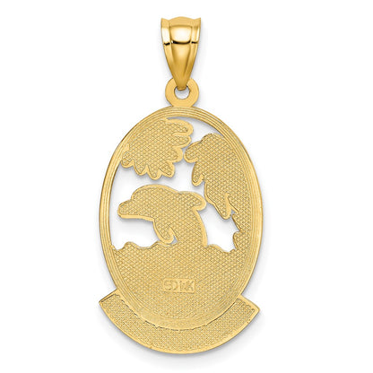 14k Yellow Gold Polished KAUAI w/ Dolphins and Waves Charm