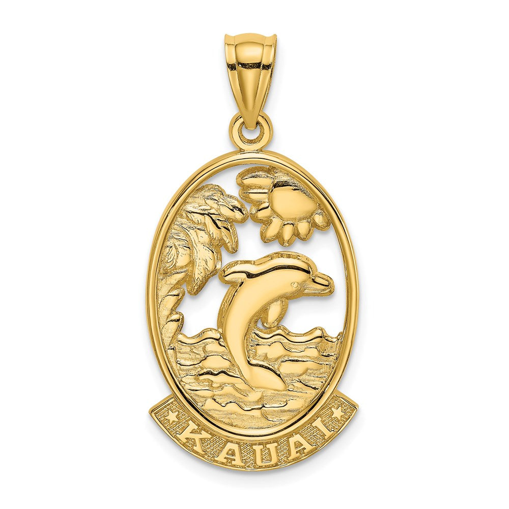 14k Yellow Gold Polished KAUAI w/ Dolphins and Waves Charm