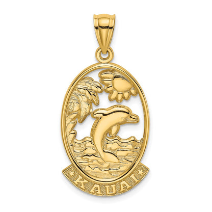 14k Yellow Gold Polished KAUAI w/ Dolphins and Waves Charm