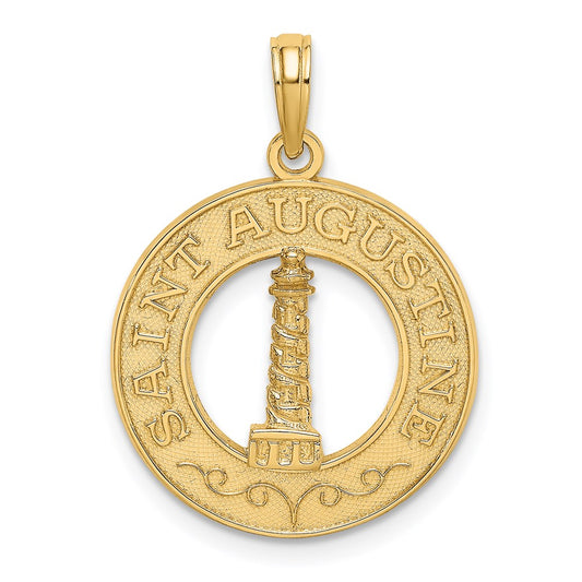 14k Yellow Gold SAINT AUGUSTINE w/Lighthouse Circle Charm