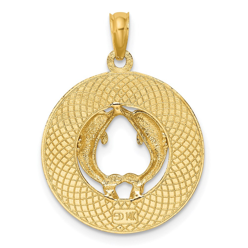 14k Yellow Gold JAMAICA w/Dolphins Circle Charm