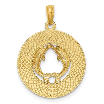14k Yellow Gold JAMAICA w/Dolphins Circle Charm