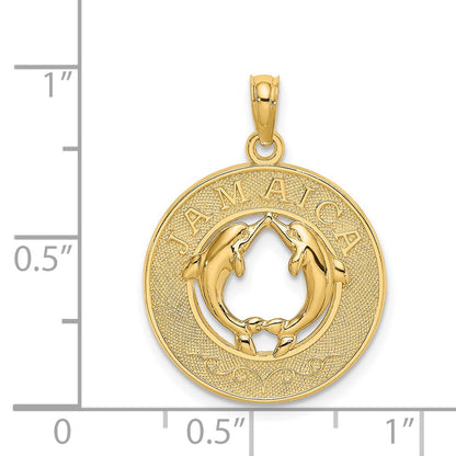 14k Yellow Gold JAMAICA w/Dolphins Circle Charm