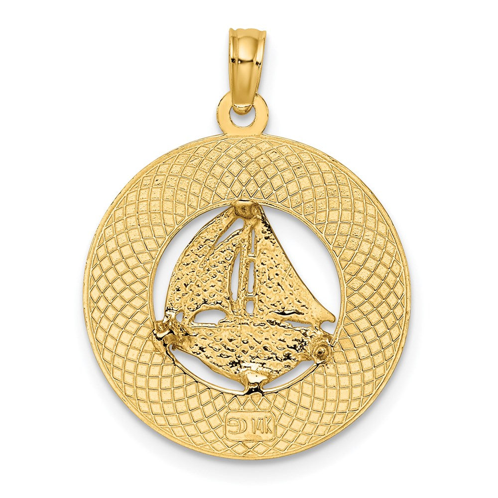 14k Yellow Gold JAMAICA w/Sailboat Circle Charm
