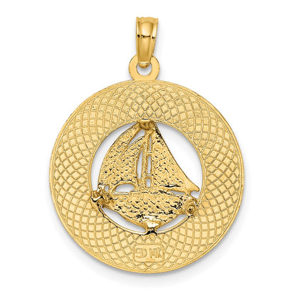14k Yellow Gold JAMAICA w/Sailboat Circle Charm