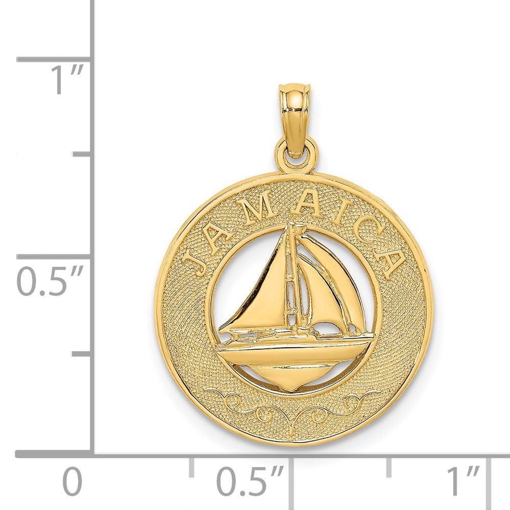14k Yellow Gold JAMAICA w/Sailboat Circle Charm