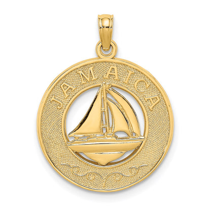 14k Yellow Gold JAMAICA w/Sailboat Circle Charm