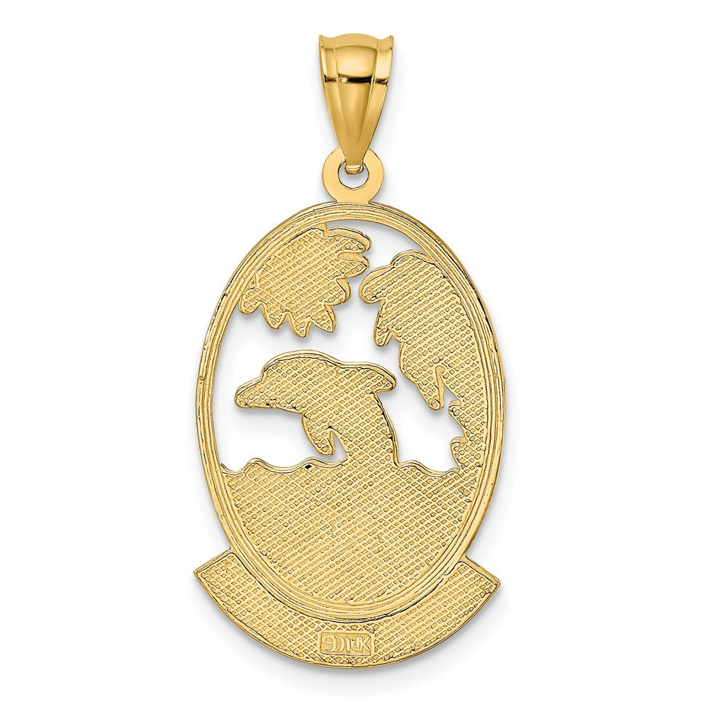 14k Yellow Gold JAMAICA W/Dolphin Sunset Scene Charm